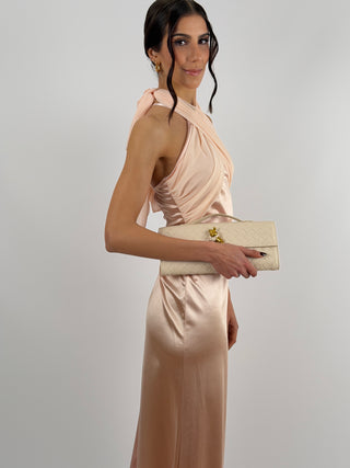 Abito Lungo con Collo Incrociato Rosa