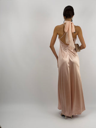 Abito Lungo con Collo Incrociato Rosa
