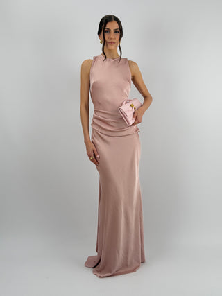 Abito Lungo con Fascia in Vita Rosa