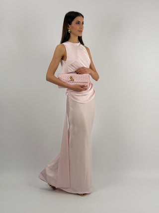 Abito Lungo con Fascia in Vita Rosa