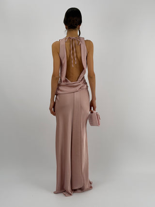 Abito Lungo con Fascia in Vita Rosa