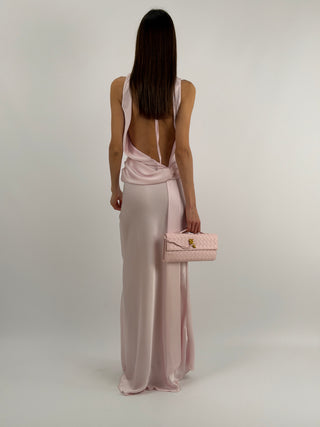 Abito Lungo con Fascia in Vita Rosa