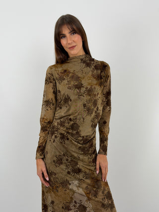 Mustard Velvet Patterned Dress