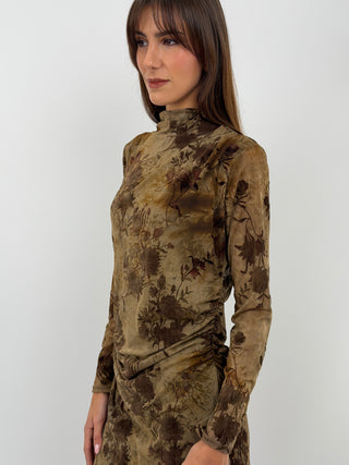 Mustard Velvet Patterned Dress