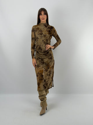 Mustard Velvet Patterned Dress