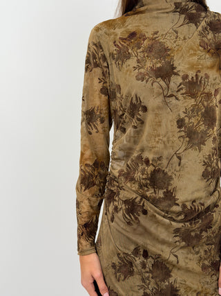 Mustard Velvet Patterned Dress