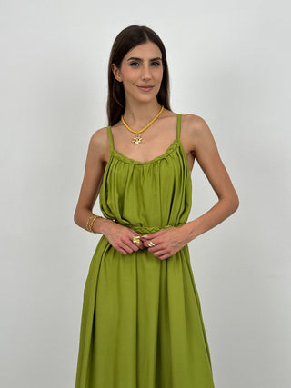 Abito Lungo con Cintura Intrecciata Verde Lime