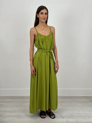 Abito Lungo con Cintura Intrecciata Verde Lime