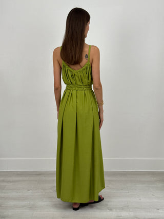 Abito Lungo con Cintura Intrecciata Verde Lime