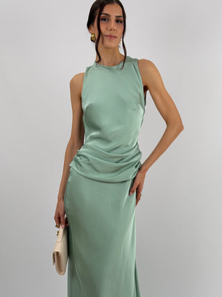 Abito Lungo con Fascia in Vita Verde Salvia
