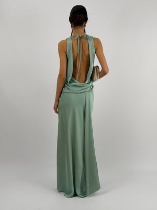 Abito Lungo con Fascia in Vita Verde Salvia