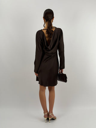 Abito Corto Satin Marrone