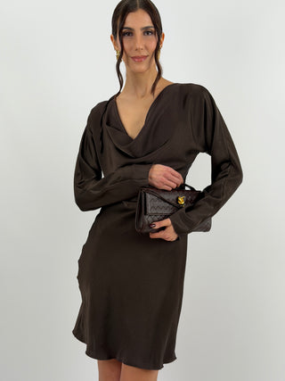 Abito Corto Satin Marrone