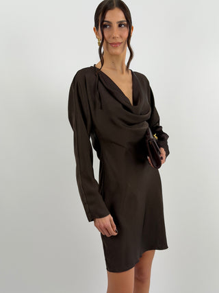 Abito Corto Satin Marrone