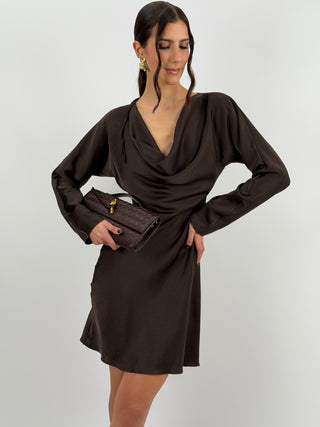 Abito Corto Satin Marrone