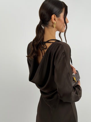 Abito Corto Satin Marrone