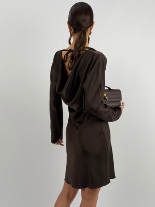 Abito Corto Satin Marrone