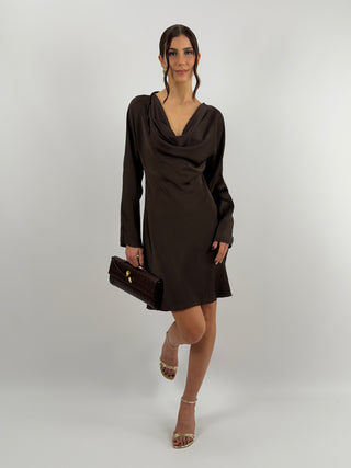 Abito Corto Satin Marrone