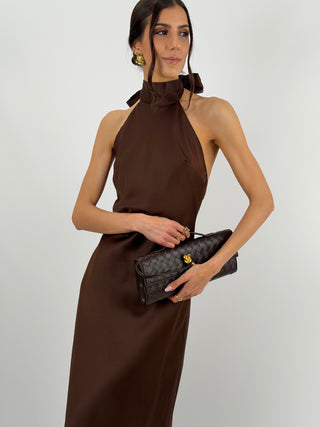 Abito Lungo Halter Marrone