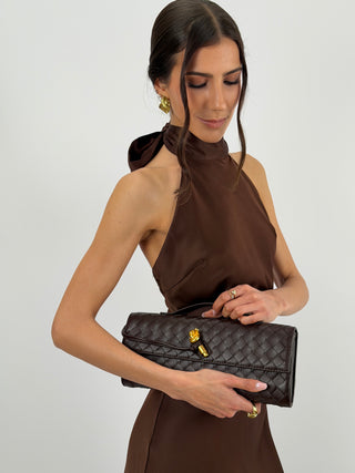 Abito Lungo Halter Marrone