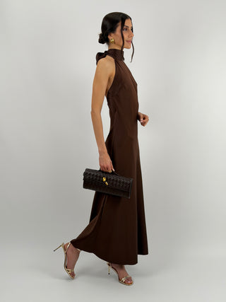 Abito Lungo Halter Marrone