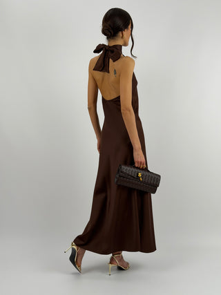 Abito Lungo Halter Marrone
