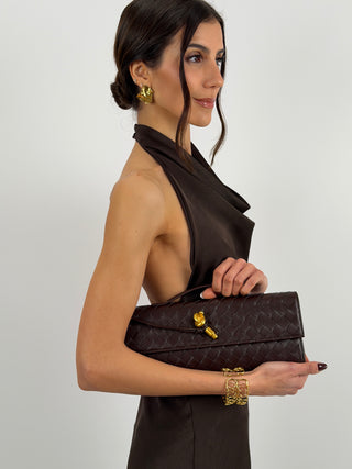 Abito Lungo Halter con Scollo Morbido Marrone