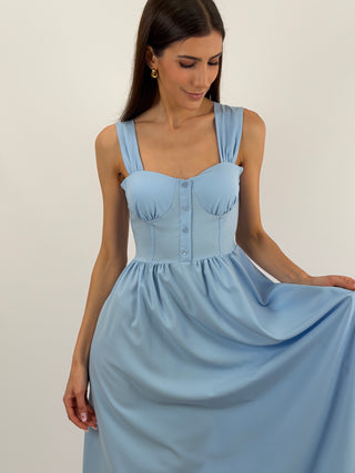 Abito Lungo con Chiusura Corsetto Azzurro