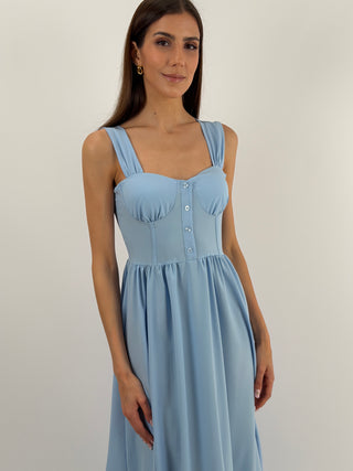 Abito Lungo con Chiusura Corsetto Azzurro