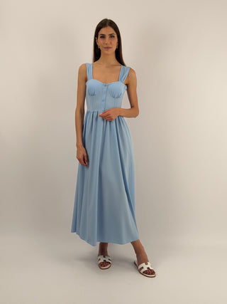 Abito Lungo con Chiusura Corsetto Azzurro