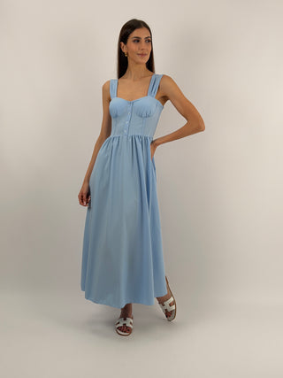 Abito Lungo con Chiusura Corsetto Azzurro