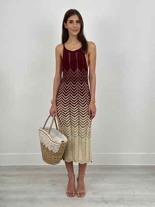 Abito Midi con Motivo Geometrico Bordeaux