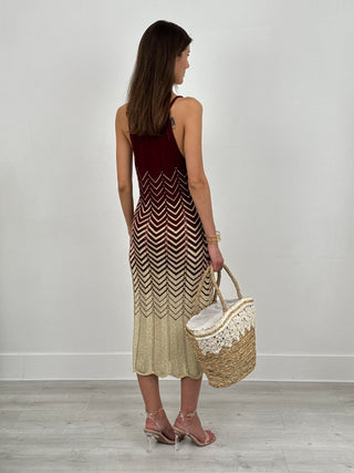 Abito Midi con Motivo Geometrico Bordeaux