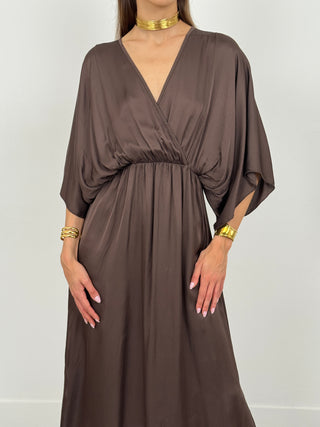 Abito Midi Iside in Satin Marrone