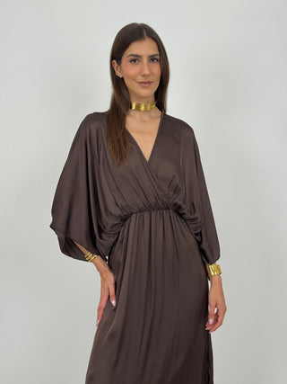 Abito Midi Iside in Satin Marrone