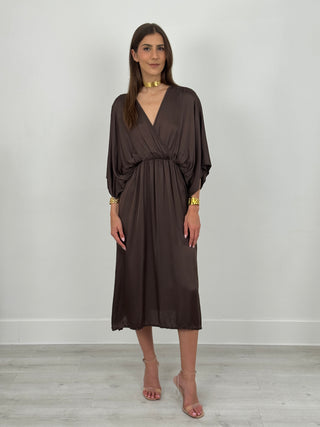 Abito Midi Iside in Satin Marrone