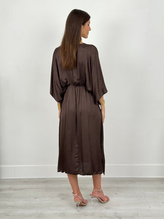 Abito Midi Iside in Satin Marrone