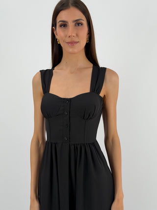 Abito Lungo con Chiusura Corsetto Nero