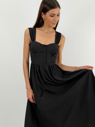 Abito Lungo con Chiusura Corsetto Nero