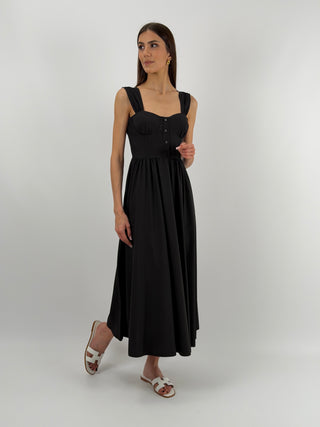 Abito Lungo con Chiusura Corsetto Nero