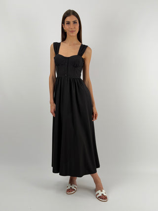 Abito Lungo con Chiusura Corsetto Nero
