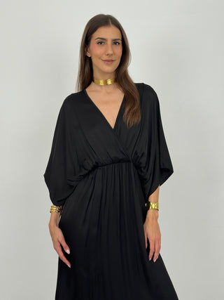Abito Midi Iside in Satin Nero
