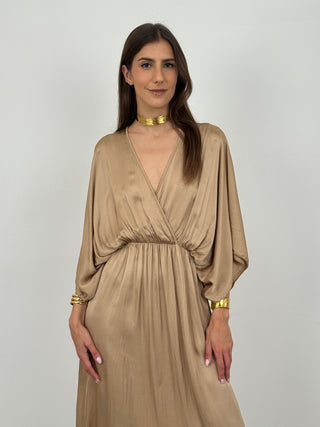 Abito Midi Iside in Satin Beige