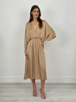Abito Midi Iside in Satin Beige