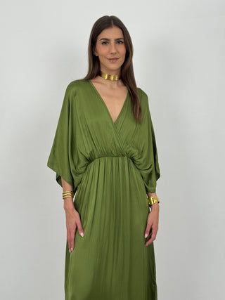 Abito Midi Iside in Satin Verde