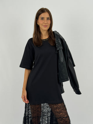 Abito T-Shirt Combinato con Pizzo Lumina Nero