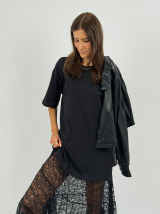 Abito T-Shirt Combinato con Pizzo Lumina Nero