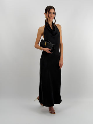 Abito Lungo Halter con Scollo Morbido Nero
