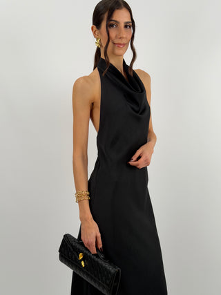 Abito Lungo Halter con Scollo Morbido Nero