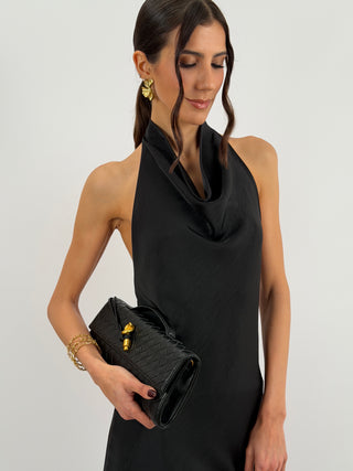 Abito Lungo Halter con Scollo Morbido Nero